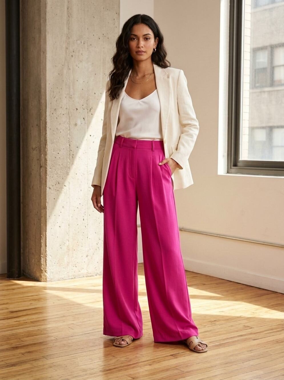 Amanda Uprichard high rise wide leg pink pants size small